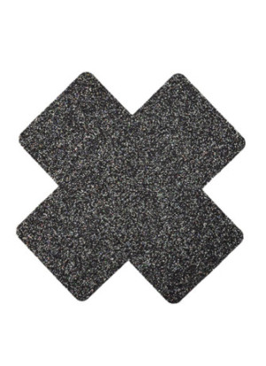 Paire de cache tétons adhésifs croix pailletée noir - NP-1048BLK